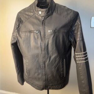 X-RAY Men's Black Leather Bomber Jacket L Classic Moto Style